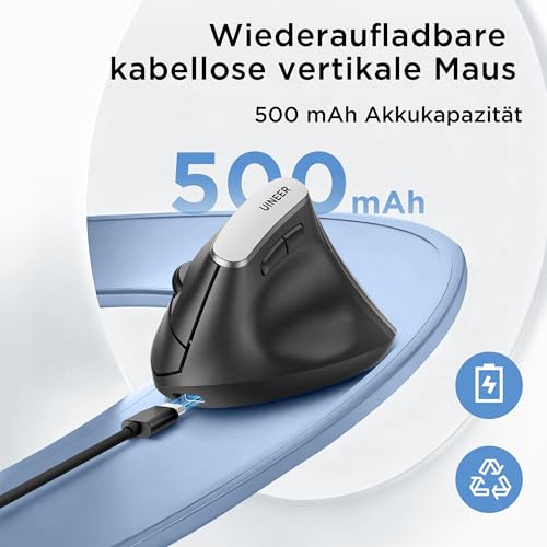 Vertikale maus kabellos, 2,4G ergonomische maus mit Akkuanzeige, 4 Stufen DPI, computermaus für Bequemlichkeit und Verringerung der Handgelenkspannung, Ideal für den Gebrauch zu Hause,Büro(Schwarz) Bild 2