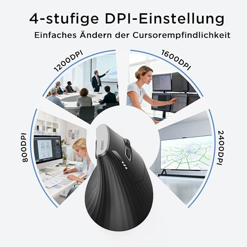 Vertikale maus kabellos, 2,4G ergonomische maus mit Akkuanzeige, 4 Stufen DPI, computermaus für Bequemlichkeit und Verringerung der Handgelenkspannung, Ideal für den Gebrauch zu Hause,Büro(Schwarz) Bild 5