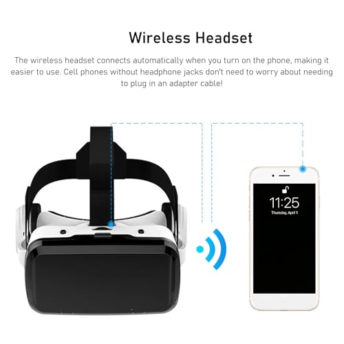 VR Headset für 5,5 Bis 7,2 Zoll Telefon, Virtual Reality 3D -Brille VR -Brille in Bluetooth -Kopfhörern mit Blauen Lichtblockierungslinsen für Mobilfunkfilme Bild 3