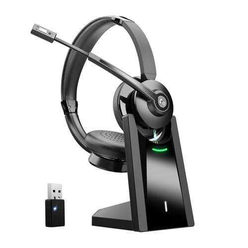 Earbay Bluetooth Headset mit Mikrofon, Kabelloses Headset mit Ladestation & USB Dongle, Kabellose mit Mikrofon Rauschunterdrückung & Stummschaltung für Computer/Meeting/Zoom/Büro/HomeOffice Bild 1