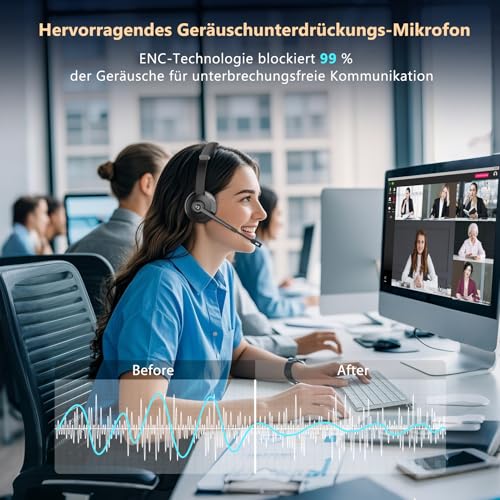 Earbay Bluetooth Headset mit Mikrofon, Kabelloses Headset mit Ladestation & USB Dongle, Kabellose mit Mikrofon Rauschunterdrückung & Stummschaltung für Computer/Meeting/Zoom/Büro/HomeOffice Bild 2