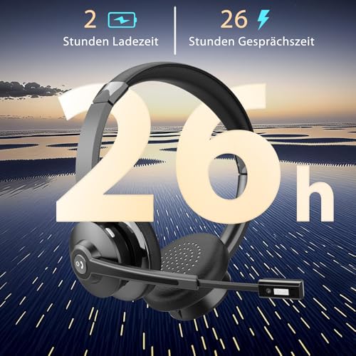 Earbay Bluetooth Headset mit Mikrofon, Kabelloses Headset mit Ladestation & USB Dongle, Kabellose mit Mikrofon Rauschunterdrückung & Stummschaltung für Computer/Meeting/Zoom/Büro/HomeOffice Bild 3