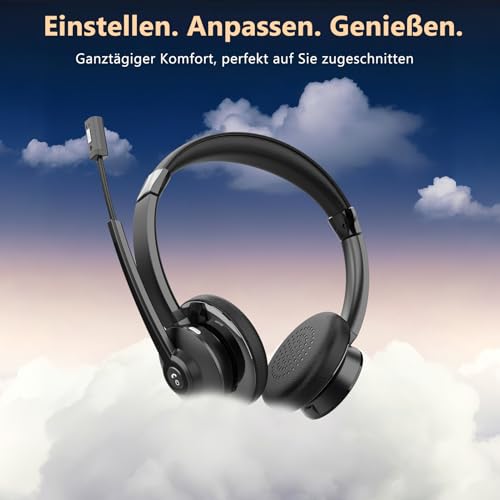 Earbay Bluetooth Headset mit Mikrofon, Kabelloses Headset mit Ladestation & USB Dongle, Kabellose mit Mikrofon Rauschunterdrückung & Stummschaltung für Computer/Meeting/Zoom/Büro/HomeOffice Bild 4