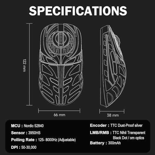 WLMOUSE Strider Magnesium Gaming-Maus, 45 g, superleichte Magnesium-Legierung, kabellose Gaming-Maus, 125–8000 Hz (einstellbar), kabellose Polling-Rate, PAW 3950 HS-Sensor, für PC/Laptop/Mac (Strider Bild 5