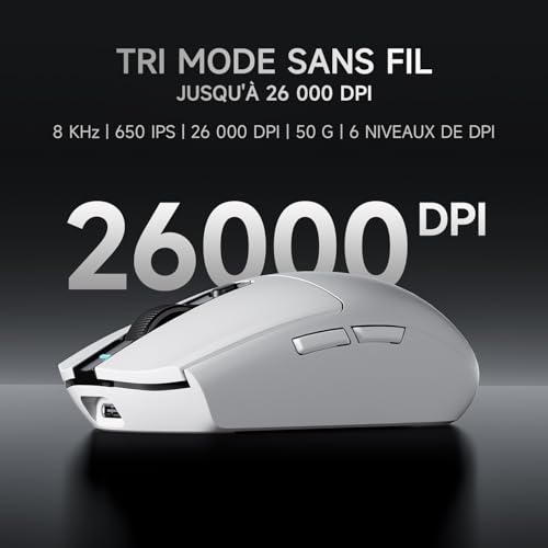 MCHOSE G3 Kabellose Gaming-Maus, 26 000 DPI, 8K-Abrufrate, 650 IPS, Leichtgewicht 64 g, 8 Programmierbare Tasten, Esports Gaming-Mäuse BT 5.0/2,4 G/USB-C, 170 h Akku, Windows/Mac - Weiß Bild 3