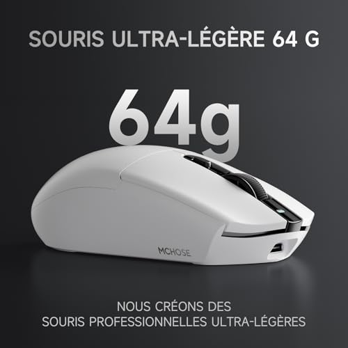 MCHOSE G3 Kabellose Gaming-Maus, 26 000 DPI, 8K-Abrufrate, 650 IPS, Leichtgewicht 64 g, 8 Programmierbare Tasten, Esports Gaming-Mäuse BT 5.0/2,4 G/USB-C, 170 h Akku, Windows/Mac - Weiß Bild 4