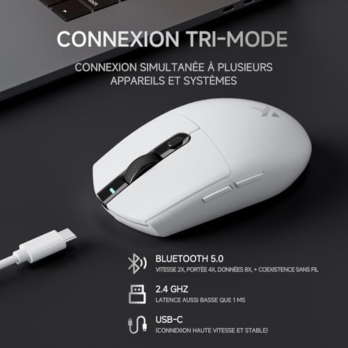 MCHOSE G3 Kabellose Gaming-Maus, 26 000 DPI, 8K-Abrufrate, 650 IPS, Leichtgewicht 64 g, 8 Programmierbare Tasten, Esports Gaming-Mäuse BT 5.0/2,4 G/USB-C, 170 h Akku, Windows/Mac - Weiß Bild 6