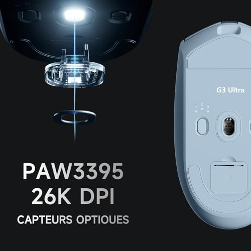 MCHOSE G3 Kabellose Gaming-Maus, 26 000 DPI, 8K-Abrufrate, 650 IPS, Leichtgewicht 64 g, 8 Programmierbare Tasten, Esports Gaming-Mäuse BT 5.0/2,4 G/USB-C, 170 h Akku, Windows/Mac - Blau Bild 2