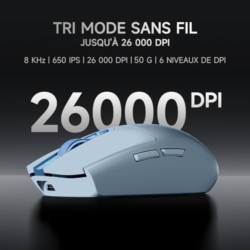 MCHOSE G3 Kabellose Gaming-Maus, 26 000 DPI, 8K-Abrufrate, 650 IPS, Leichtgewicht 64 g, 8 Programmierbare Tasten, Esports Gaming-Mäuse BT 5.0/2,4 G/USB-C, 170 h Akku, Windows/Mac - Blau Bild 3