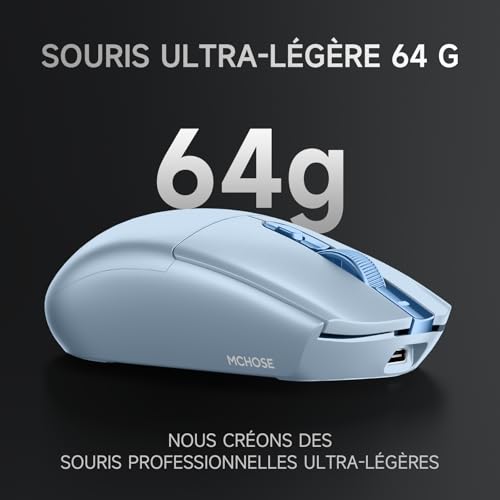 MCHOSE G3 Kabellose Gaming-Maus, 26 000 DPI, 8K-Abrufrate, 650 IPS, Leichtgewicht 64 g, 8 Programmierbare Tasten, Esports Gaming-Mäuse BT 5.0/2,4 G/USB-C, 170 h Akku, Windows/Mac - Blau Bild 4