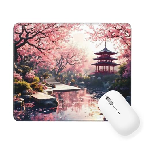Mousepad Japan Mauspad Kleine 220 x 180 mm, Kirschblüten Mauspad mit Rutschfester Gummiunterseite, Wasserdichtes Mouse Pad, Mini Gaming Mauspad für Damen, Herren, Kabellose Maus Laptop Zuhause W-641 Bild 1