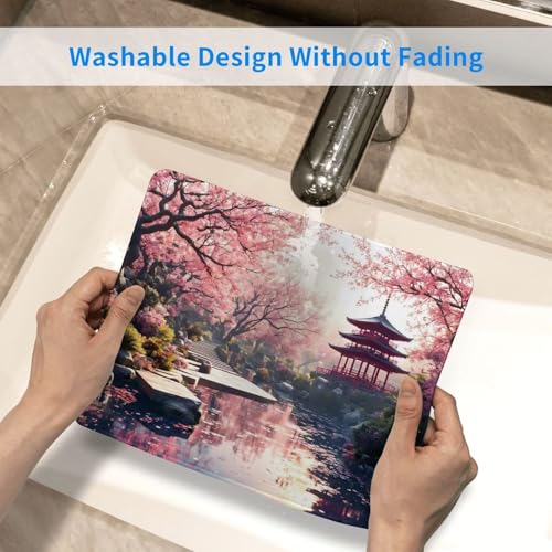 Mousepad Japan Mauspad Kleine 220 x 180 mm, Kirschblüten Mauspad mit Rutschfester Gummiunterseite, Wasserdichtes Mouse Pad, Mini Gaming Mauspad für Damen, Herren, Kabellose Maus Laptop Zuhause W-641 Bild 4