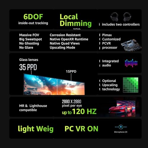 Pimax Crystal Light VR Headset Partial Payment Version-with Controllers, 8K QLED with Local-Dimming, Lightweight & Comfortable Compatible with Flight Simulators, MSFS, iRacing & PC Gaming-P3C10 57PPD Bild 4