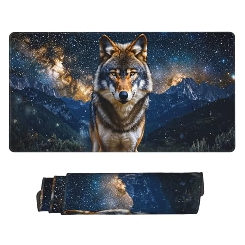 Gaming Mauspad, Mauspad XXL 1600 x 800 x 3 mm Mousepad Starry Sky Wolf Mauspad Gaming Zubehör mit Anti Rutsch Basis Mouse Pad Wasserdicht und Langlebig für Maus und Tastatur, Home Dekoration m-1170 Bild 1