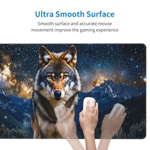Gaming Mauspad, Mauspad XXL 1600 x 800 x 3 mm Mousepad Starry Sky Wolf Mauspad Gaming Zubehör mit Anti Rutsch Basis Mouse Pad Wasserdicht und Langlebig für Maus und Tastatur, Home Dekoration m-1170 Bild 3