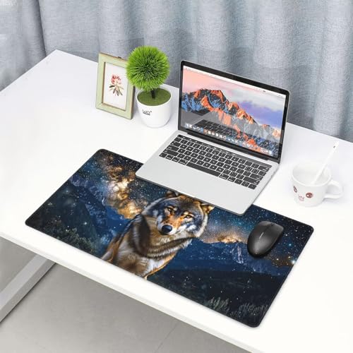 Gaming Mauspad, Mauspad XXL 1600 x 800 x 3 mm Mousepad Starry Sky Wolf Mauspad Gaming Zubehör mit Anti Rutsch Basis Mouse Pad Wasserdicht und Langlebig für Maus und Tastatur, Home Dekoration m-1170 Bild 7