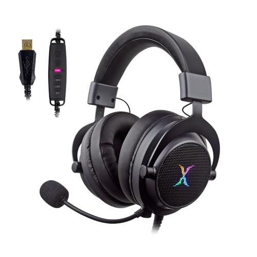 FOXXRAY HAU-37 USB-Gaming-Headset für PC, Computer-Kopfhörer mit Mikrofon, 7.1-Surround-Sound, 50 mm dynamische Treiber, RGB-Licht, kabelgebundene Kopfhörer für PS4, PS5, Laptop – Schwarz Bild 1