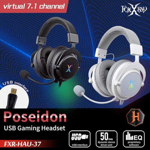 FOXXRAY HAU-37 USB-Gaming-Headset für PC, Computer-Kopfhörer mit Mikrofon, 7.1-Surround-Sound, 50 mm dynamische Treiber, RGB-Licht, kabelgebundene Kopfhörer für PS4, PS5, Laptop – Schwarz Bild 2