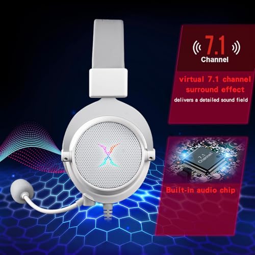 FOXXRAY HAU-37 USB-Gaming-Headset für PC, Computer-Kopfhörer mit Mikrofon, 7.1-Surround-Sound, 50 mm dynamische Treiber, RGB-Licht, kabelgebundene Kopfhörer für PS4, PS5, Laptop – Schwarz Bild 3