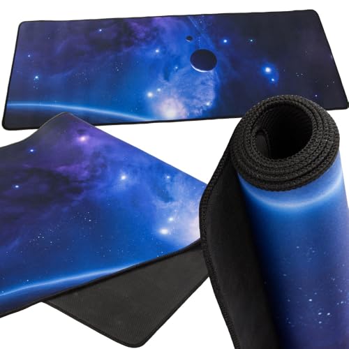 Gaming-Mauspad, 800 x 300 mm, rutschfest, wasserdicht, verstärkte Kanten, Gamingzubehör für Maus, Tastatur, Computer, Schreibtisch (Blau, XXL) Bild 2