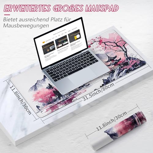 EFISH Japanische Gaming Mauspad XXL 800 x 300 mm Großes Mauspad Vernähte Kanten Wasserdicht Anti-Rutsch für PC, MacBook,Laptop Verbessert Präzision und Geschwindigkei.(Y26) Bild 2