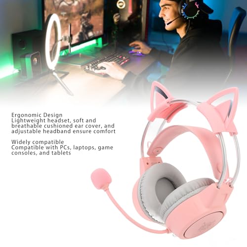 RGB Gaming Headset Katzenohr Gaming Headset, RGB Licht, verstellbares Kopfband, kabelgebundener Kopfhörer mit Mikrofon für PC, Laptop, Spielkonsole, Gaming Accories Bild 2