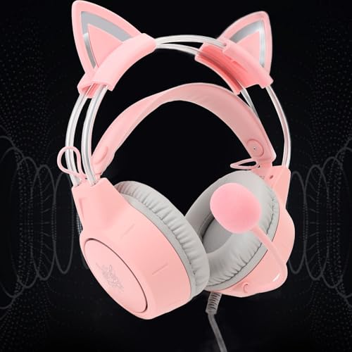 RGB Gaming Headset Katzenohr Gaming Headset, RGB Licht, verstellbares Kopfband, kabelgebundener Kopfhörer mit Mikrofon für PC, Laptop, Spielkonsole, Gaming Accories Bild 4