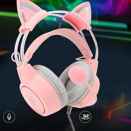 RGB Gaming Headset Katzenohr Gaming Headset, RGB Licht, verstellbares Kopfband, kabelgebundener Kopfhörer mit Mikrofon für PC, Laptop, Spielkonsole, Gaming Accories Bild 5