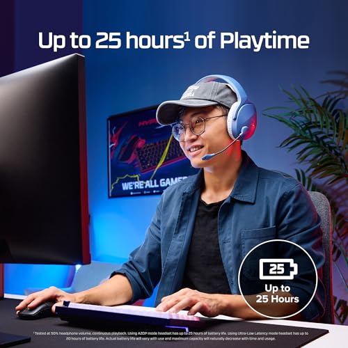 HyperX Cloud Jet – Dual Wireless Gaming Headset, 2.4GHz & Bluetooth, PC, Mac, PS5, PS4, Mobile, 40mm Treiber, 25 Stunden Akkulaufzeit, Swivel-to-Mute Mikrofon, Leichtes Design, Blau Bild 4