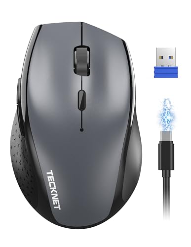 TECKNET PRO Kabellose Maus Wiederaufladbar, Silent Funkmaus 6400 DPI, 2,4 GHz Computermaus, Ergonomische Griffe, 6 Tasten, Tragbar Maus für PC, Laptop,Chromebook, Mac-Grau Bild 1