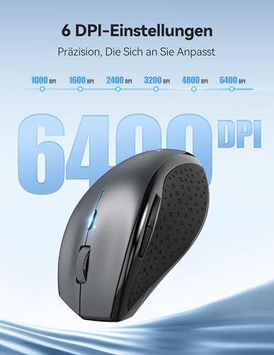 TECKNET PRO Kabellose Maus Wiederaufladbar, Silent Funkmaus 6400 DPI, 2,4 GHz Computermaus, Ergonomische Griffe, 6 Tasten, Tragbar Maus für PC, Laptop,Chromebook, Mac-Grau Bild 3