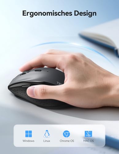 TECKNET PRO Kabellose Maus Wiederaufladbar, Silent Funkmaus 6400 DPI, 2,4 GHz Computermaus, Ergonomische Griffe, 6 Tasten, Tragbar Maus für PC, Laptop,Chromebook, Mac-Grau Bild 4