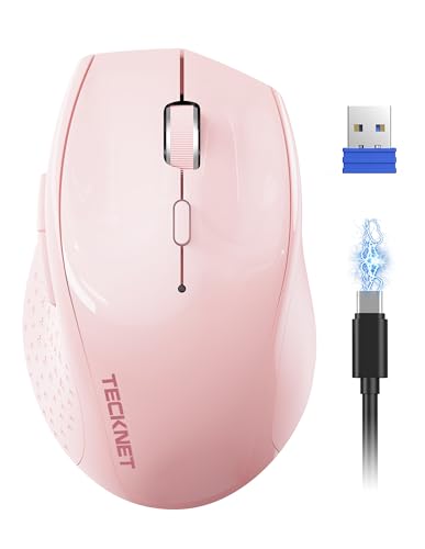 TECKNET PRO Kabellose Maus Wiederaufladbar, Silent Funkmaus 6400 DPI, 2,4 GHz Computermaus, Ergonomische Griffe, 6 Tasten, Tragbar Maus für PC, Laptop,Chromebook, Mac-Rosa Bild 1