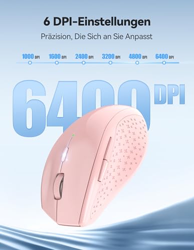 TECKNET PRO Kabellose Maus Wiederaufladbar, Silent Funkmaus 6400 DPI, 2,4 GHz Computermaus, Ergonomische Griffe, 6 Tasten, Tragbar Maus für PC, Laptop,Chromebook, Mac-Rosa Bild 3