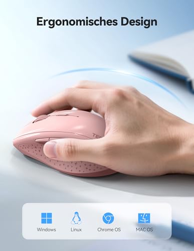 TECKNET PRO Kabellose Maus Wiederaufladbar, Silent Funkmaus 6400 DPI, 2,4 GHz Computermaus, Ergonomische Griffe, 6 Tasten, Tragbar Maus für PC, Laptop,Chromebook, Mac-Rosa Bild 4