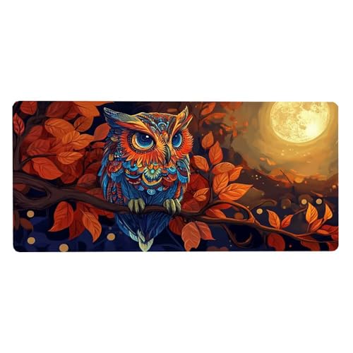 Gaming Mousepad Eule Mauspad XXL 1200X600X3MM Großes Mouse Pad Mond Schreibtischunterlage mit rutschfeste Gummibasis, Maus Pad Wasserdicht Anti-Rutsch Schreibtisch Zubehör Für Home Office, PC, Laptop Bild 1
