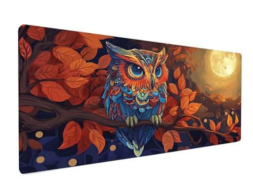 Gaming Mousepad Eule Mauspad XXL 1200X600X3MM Großes Mouse Pad Mond Schreibtischunterlage mit rutschfeste Gummibasis, Maus Pad Wasserdicht Anti-Rutsch Schreibtisch Zubehör Für Home Office, PC, Laptop Bild 2