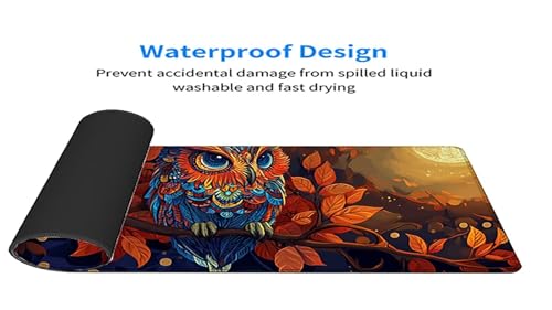 Gaming Mousepad Eule Mauspad XXL 1200X600X3MM Großes Mouse Pad Mond Schreibtischunterlage mit rutschfeste Gummibasis, Maus Pad Wasserdicht Anti-Rutsch Schreibtisch Zubehör Für Home Office, PC, Laptop Bild 4