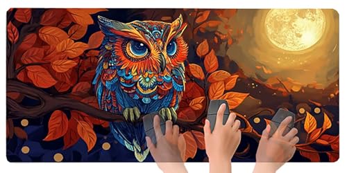 Gaming Mousepad Eule Mauspad XXL 1200X600X3MM Großes Mouse Pad Mond Schreibtischunterlage mit rutschfeste Gummibasis, Maus Pad Wasserdicht Anti-Rutsch Schreibtisch Zubehör Für Home Office, PC, Laptop Bild 5