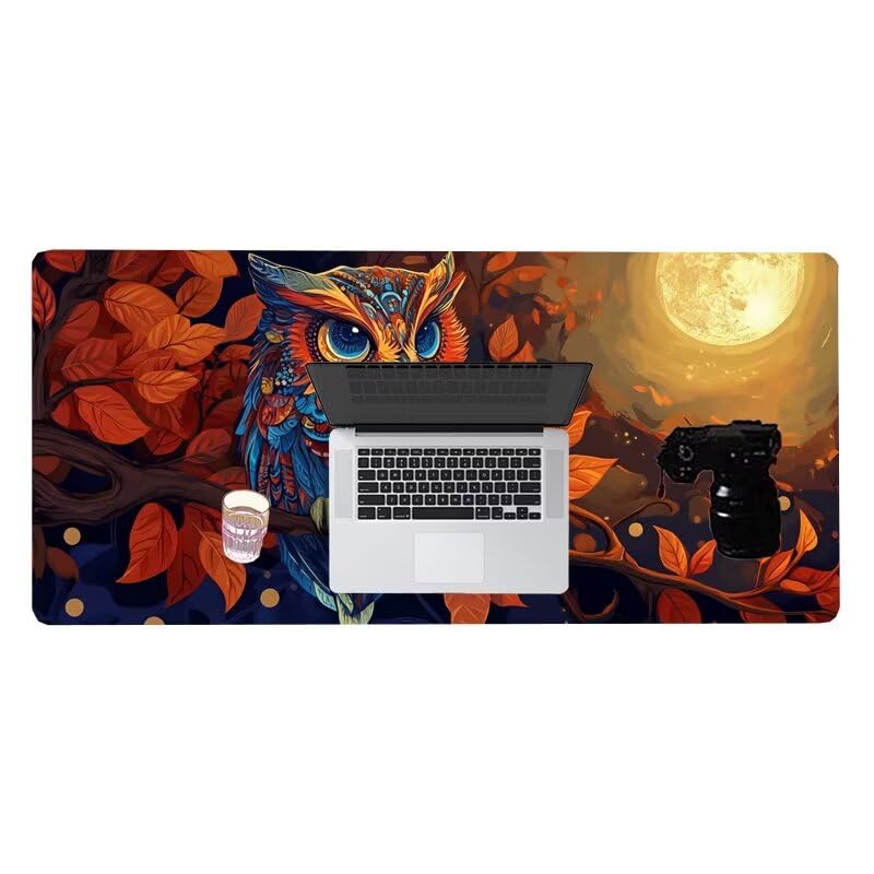 Gaming Mousepad Eule Mauspad XXL 1200X600X3MM Großes Mouse Pad Mond Schreibtischunterlage mit rutschfeste Gummibasis, Maus Pad Wasserdicht Anti-Rutsch Schreibtisch Zubehör Für Home Office, PC, Laptop Bild 7