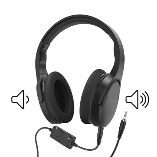 Hama TV Kopfhörer mit Kabel 6 m (verstellbarer Over-Ear Kopfhörer für Fernseher, Kopfhörer mit Lautstärkeregelung separat links/rechts, ideal für Senioren und Hörgeschädigte, 3,5 mm + 6,35 mm) schwarz Bild 3