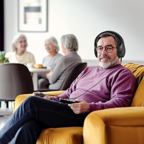 Hama TV Kopfhörer mit Kabel 6 m (verstellbarer Over-Ear Kopfhörer für Fernseher, Kopfhörer mit Lautstärkeregelung separat links/rechts, ideal für Senioren und Hörgeschädigte, 3,5 mm + 6,35 mm) schwarz Bild 7