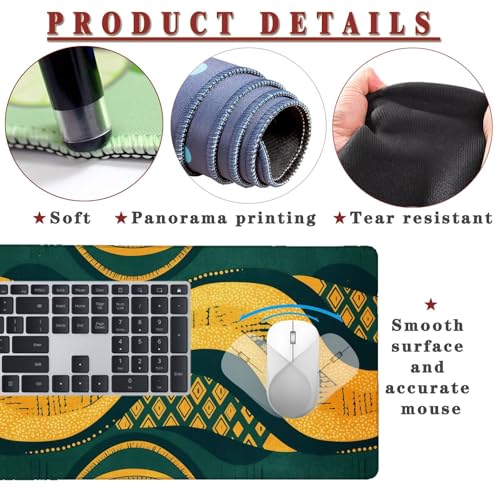 Mauspad XXL 1400x800x4mm Wasserdicht Schreibtischunterlage rutschfeste Speed Gaming Mousepad Afrikanisch (1) Groß Desk Mouse Mat Maus Pad, Schreibtisch Unterlage Deko für PC, Laptop, Home Office Bild 4