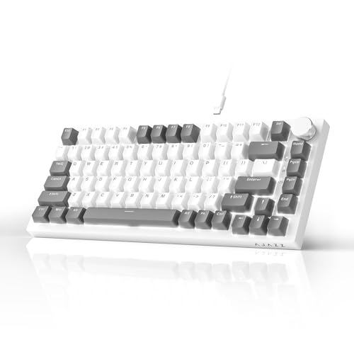 AJAZZ AK820 Mechanical Keyboard, 75% Hot Swappable Wired Keyboard with Volume Control Knob, QWERTY Layout, PBT Keycaps, Five-Layer Sound Insulation Pad, 82-Key Gaming Keyboard, Grey White Bild 1