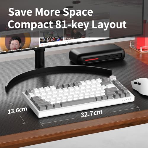 AJAZZ AK820 Mechanical Keyboard, 75% Hot Swappable Wired Keyboard with Volume Control Knob, QWERTY Layout, PBT Keycaps, Five-Layer Sound Insulation Pad, 82-Key Gaming Keyboard, Grey White Bild 4