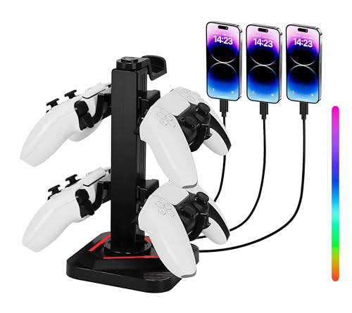 Kopfhörer- und Controller-Ständer, Gaming-Headset-Ständer mit 3 USB-Hub-Ports und Typ-C-Anschluss (Laden - Datenübertragung), 8 RGB-Beleuchtungsmodi, 5 abnehmbare Haken. Bild 1