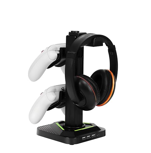Kopfhörer- und Controller-Ständer, Gaming-Headset-Ständer mit 3 USB-Hub-Ports und Typ-C-Anschluss (Laden - Datenübertragung), 8 RGB-Beleuchtungsmodi, 5 abnehmbare Haken. Bild 3