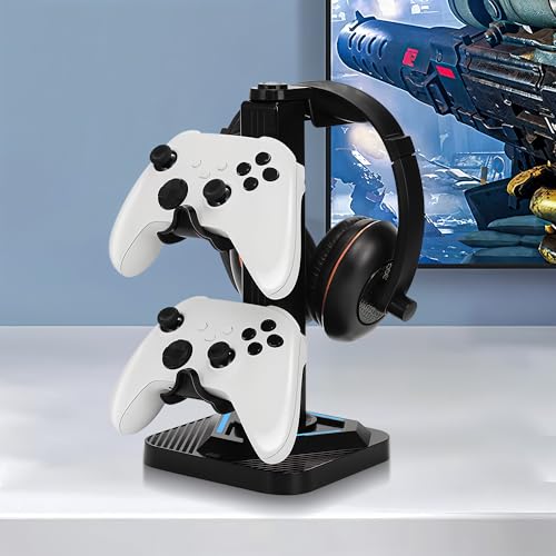 Kopfhörer- und Controller-Ständer, Gaming-Headset-Ständer mit 3 USB-Hub-Ports und Typ-C-Anschluss (Laden - Datenübertragung), 8 RGB-Beleuchtungsmodi, 5 abnehmbare Haken. Bild 7