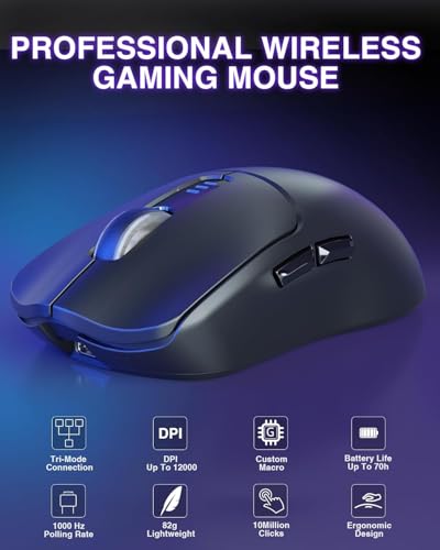 AULA SC580 Gaming Maus Kabellos,2.4GHz/USB-C/BT Wireless Gaming Mouse,12000DPI,6 Programmierbare Tasten,Kabellose Maus für PC/MAC Gamer (Schwarz) Bild 2