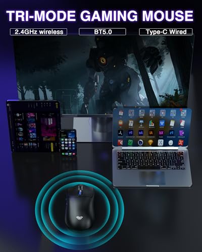 AULA SC580 Gaming Maus Kabellos,2.4GHz/USB-C/BT Wireless Gaming Mouse,12000DPI,6 Programmierbare Tasten,Kabellose Maus für PC/MAC Gamer (Schwarz) Bild 3